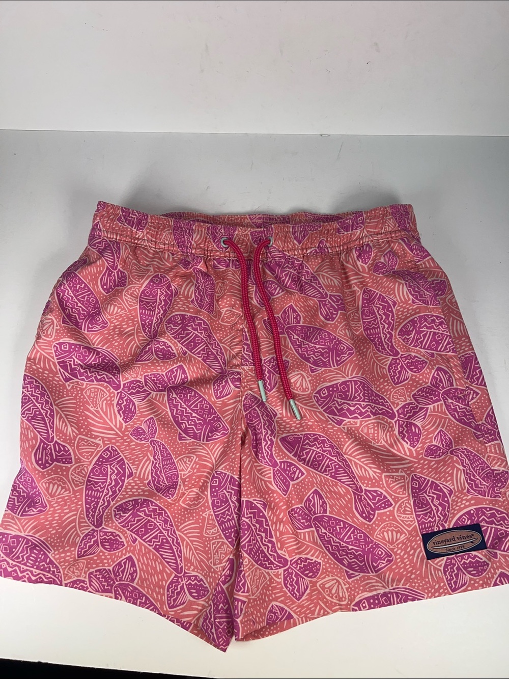 Vineyard Vines Pink & Purple Leaf-Print Swim Trunks